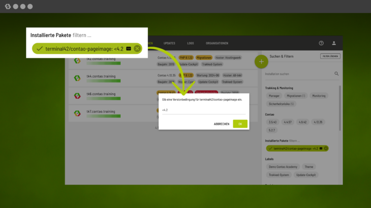 trakked - Installierte Pakete filtern mit Versionsbedingung