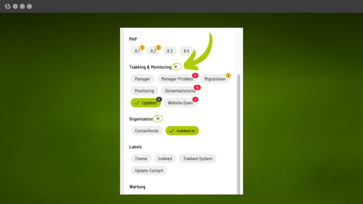Gruppenfilter zurücksetzen in trakked