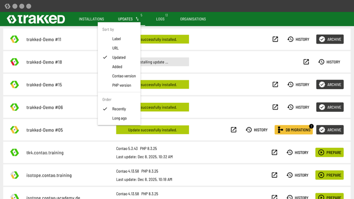 Open dropdown in trakked to display sorting options