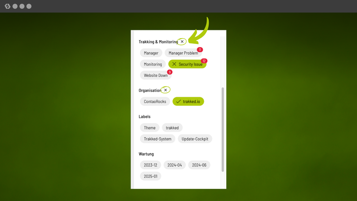 Reset group filters in trakked