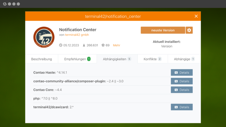 Contao Manager - Notification Center - Abhängigkeiten