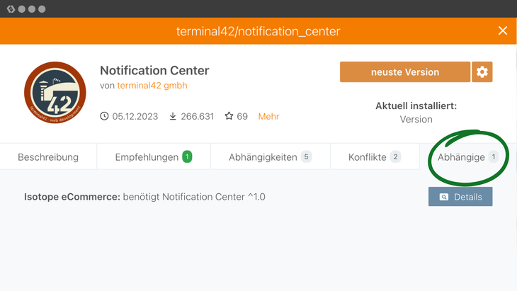 Contao Manager - Notification Center - Abhängige Pakete